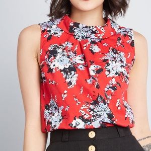 Red Floral Sleeveless Top